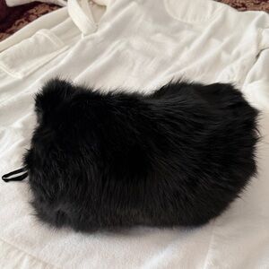 Natural black fox fur barrel muff